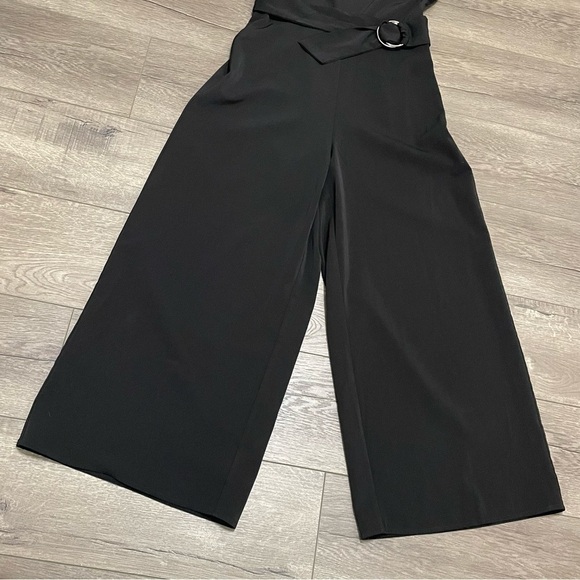 Urban Outfitters Black Cowl Neck O-Ring Belt Wide Leg Cropped Jumpsuit Sz 0 Booo - Picture 6 of 9